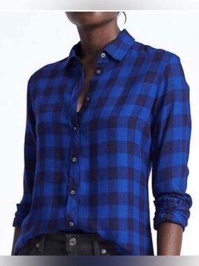 Banana Republic Blue Check Plaid Long-Sleeve Flannel Dillon Shirt